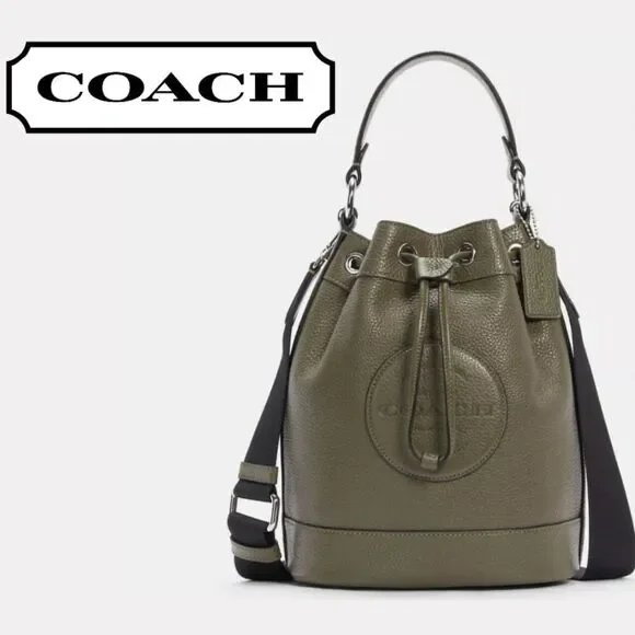 COACH Dempsey Crossbody Bucket Bag in Olive Green Silver